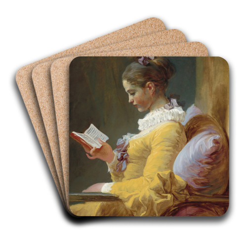 Young Girl Reading by Jean-Honor Fragonard Art Drink Coaster set