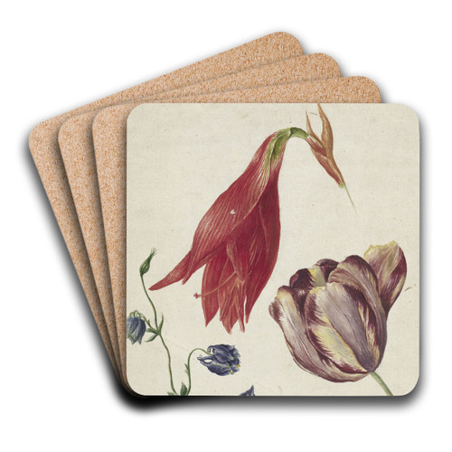 Tulp, akelei en amaryllis by Georgius Jacobus Johannes van Os Art Drink Coaster set