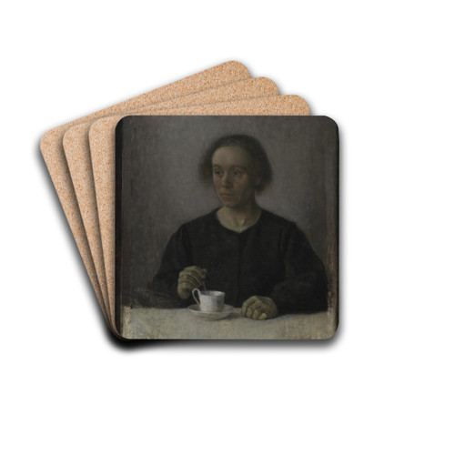 Ida Hammershi, the Artist's Wife, with a Teacup by Vilhelm Hammershi Drink Coasters - set of 4