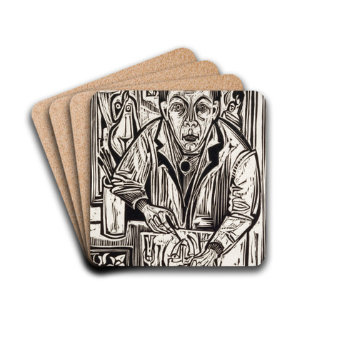 Selbstbildnis, holzschneidend by Ernst Ludwig Kirchner Drink Coasters - set of 4