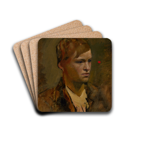 Fair-Headed Boy with Red Point in the Background by Ladislav Mednynszky Drink Coasters - set of 4