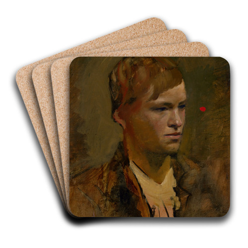 Fair-Headed Boy with Red Point in the Background by Ladislav Mednynszky Art Drink Coaster set