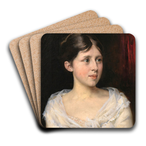 Girl in a whitedress by Albert Edelfelt Art Drink Coaster set