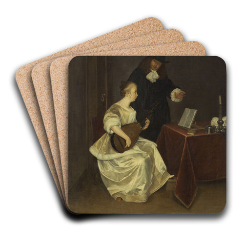 The Music Lesson by Studio of Gerard ter Borch the Younger Art Drink Coaster set