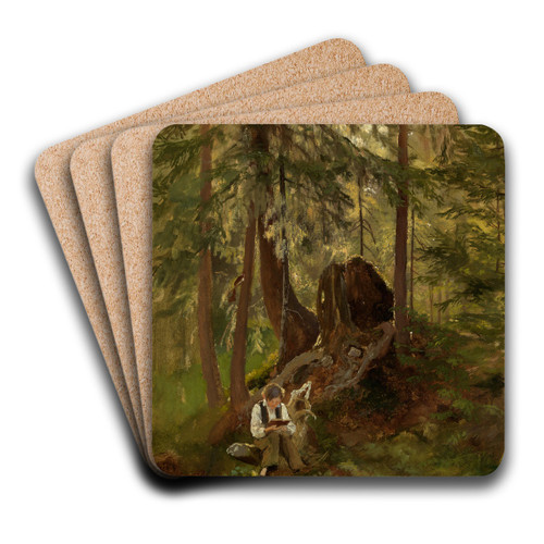 Waldinneres mit lesendem Knaben by Hans Thoma Art Drink Coaster set