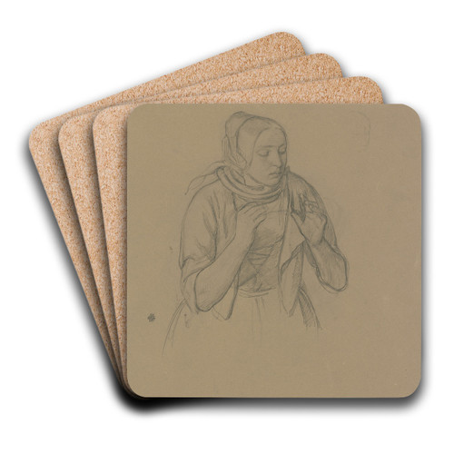 Junge Buerin, die Hnde erhoben by Jakob Becker Art Drink Coaster set Junge Buerin, die Hnde erhoben by Jakob Becker Art Drink Coaster set