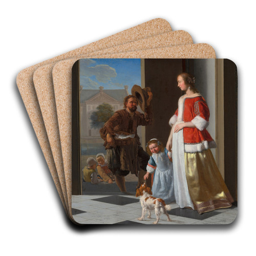 A Fishmonger at the Door by Jacob Ochtervelt Art Drink Coaster set