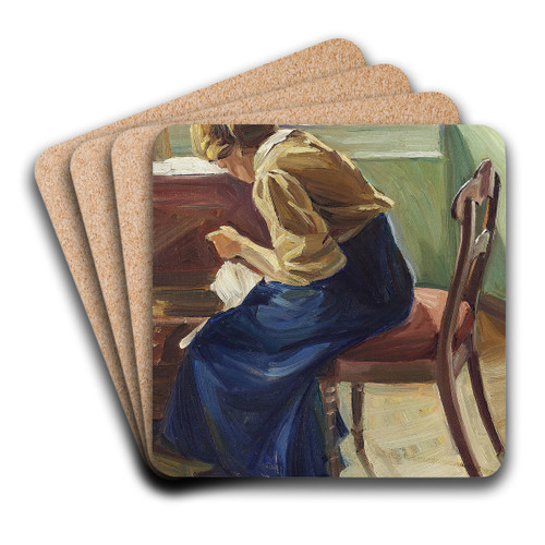 Interir med siddende kvinde by Edvard Weie Art Drink Coaster set