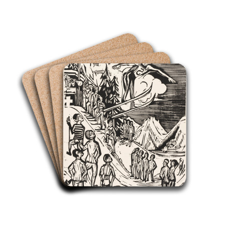 Skisprung by Ernst Ludwig Kirchner Drink Coasters - set of 4