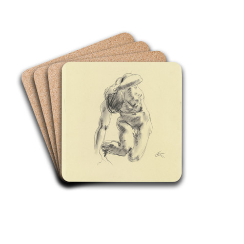 Kniender mnnlicher Akt, vornbergebeugt, den linken Arm hinter den gesenkten Kopf gelegt by Georg Kolbe Drink Coasters - set of 4