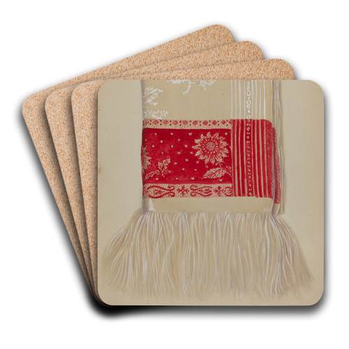 Linen - Red Border with Sunflower by Eva Wilson Art Drink Coaster set
