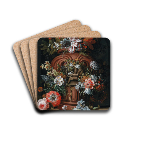 Flowers in a sculpted urn on a stone ledge by Gaspar Peeter Verbruggen the Younger Drink Coasters - set of 4 Flowers in a sculpted urn on a stone ledge by Gaspar Peeter Verbruggen the Younger Drink Coasters - set of 4