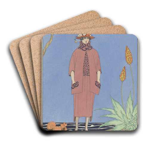 A palm beach ; Tailleur, de Worth by George Barbier Art Drink Coaster set