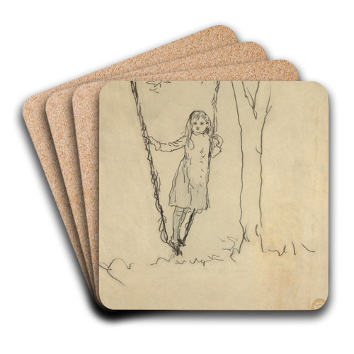 Girl Standing on a Swing by Winslow Homer Art Drink Coaster set