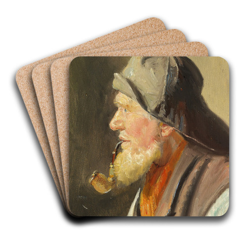 Fisker med pibe og sydvest by Michael Ancher Art Drink Coaster set
