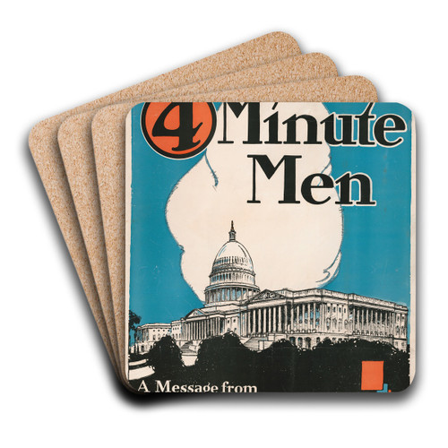 4 minute men, a message from the government at Washington Committee on Public Information by Horace Devitt Welsh Art Drink Coaster set