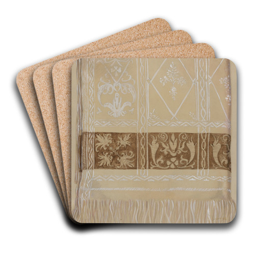 Linen Towel - Brown Border by Eva Wilson Art Drink Coaster set