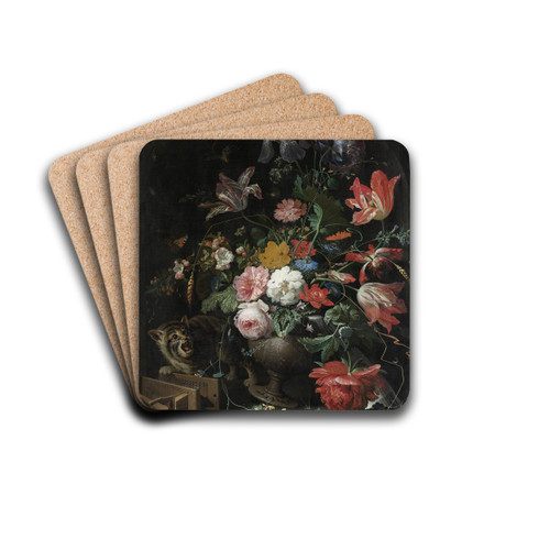 The Overturned Bouquet by Abraham Mignon Drink Coasters - set of 4 The Overturned Bouquet by Abraham Mignon Drink Coasters - set of 4