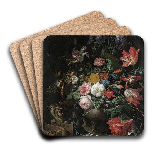 The Overturned Bouquet by Abraham Mignon Art Drink Coaster set The Overturned Bouquet by Abraham Mignon Art Drink Coaster set
