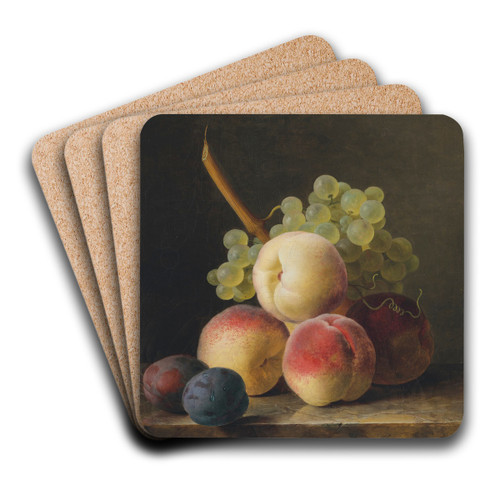 Nature morte aux pches, raisins et quetsches sur un entablement by Jan Frans van Dael Art Drink Coaster set