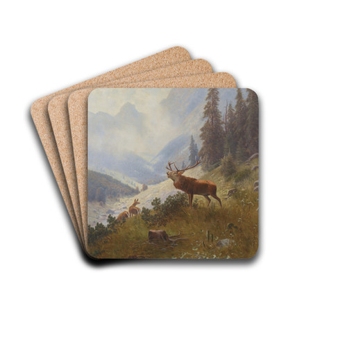 Rhrender Hirsch im Gebirge by Ludwig Sckell Drink Coasters - set of 4