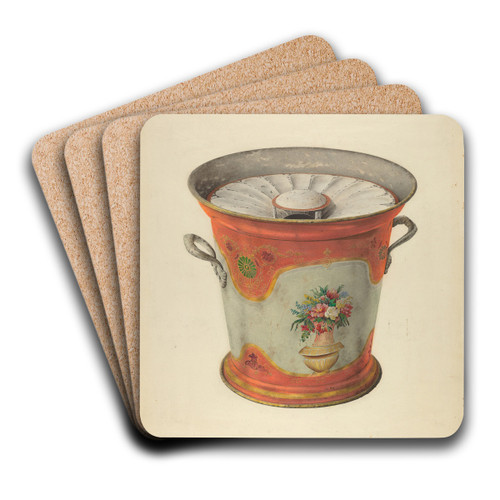 Toleware Slop Pail by John H. Tercuzzi Art Drink Coaster set