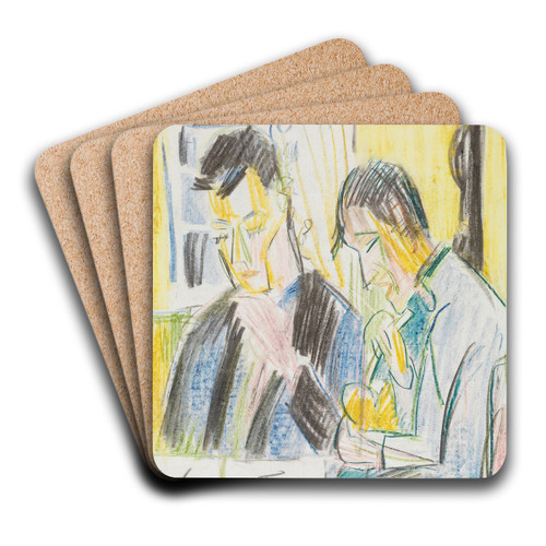 Zwei Mnner am Tisch by Ernst Ludwig Kirchner Art Drink Coaster set Zwei Mnner am Tisch by Ernst Ludwig Kirchner Art Drink Coaster set