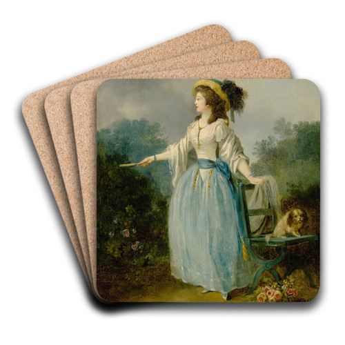 A Lady In a Garden With Her Dog by Jean-Frdric Schall Art Drink Coaster set
