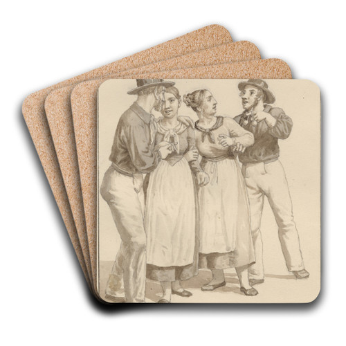 To smnd gr kur til et par piger by Christoffer Wilhelm Eckersberg Art Drink Coaster set