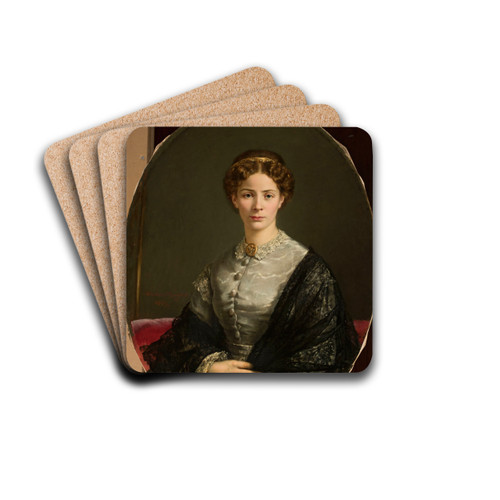 Portrait of a lady in a lacy scarf by Adalbert Begas Drink Coasters - set of 4 Portrait of a lady in a lacy scarf by Adalbert Begas Drink Coasters - set of 4
