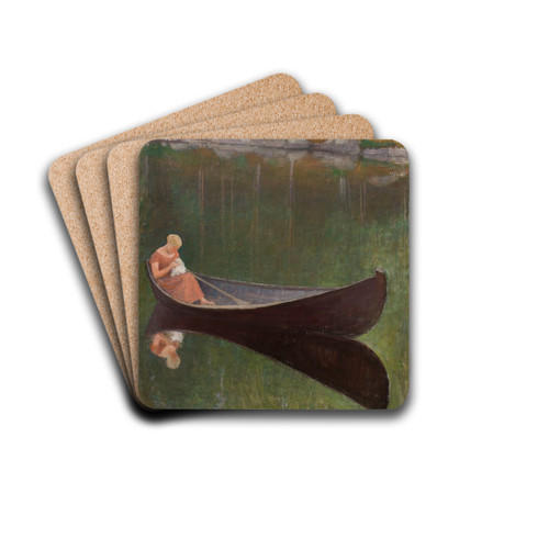 Woman In A Boat by Pekka Halonen Drink Coasters - set of 4