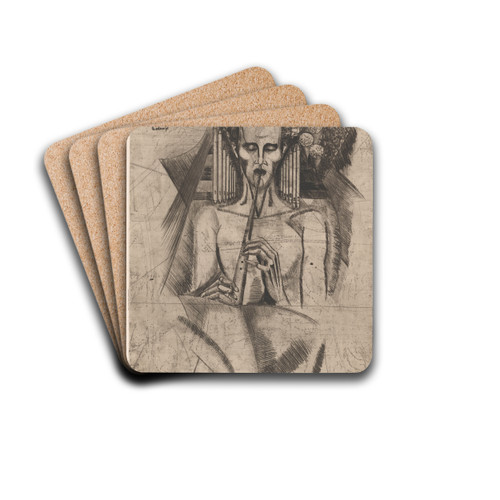 Naakte man die een fluit bespeelt by Lodewijk Schelfhout Drink Coasters - set of 4 Naakte man die een fluit bespeelt by Lodewijk Schelfhout Drink Coasters - set of 4