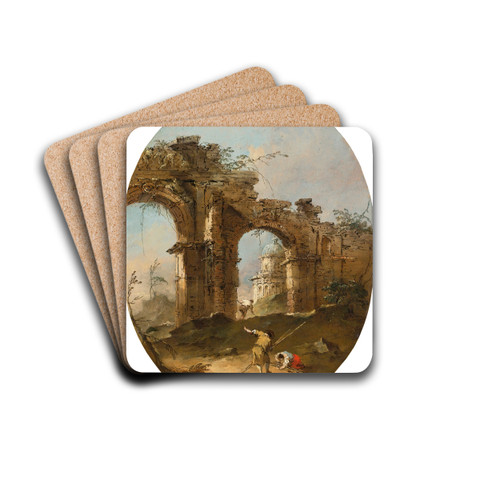 An Architectural Capriccio With Figures By A Ruined Arch by Francesco Guardi Drink Coasters - set of 4