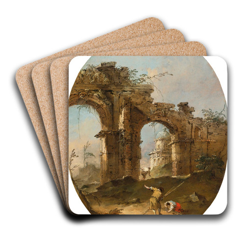 An Architectural Capriccio With Figures By A Ruined Arch by Francesco Guardi Art Drink Coaster set
