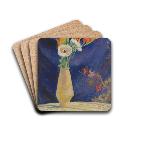 Vase D'anmones Sur Fond Bleu by Henri Lebasque Drink Coasters - set of 4 Vase D'anmones Sur Fond Bleu by Henri Lebasque Drink Coasters - set of 4