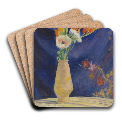 Vase D'anmones Sur Fond Bleu by Henri Lebasque Art Drink Coaster set Vase D'anmones Sur Fond Bleu by Henri Lebasque Art Drink Coaster set
