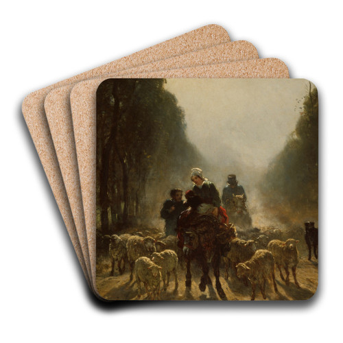 The Road to Market by Constant Troyon Art Drink Coaster set