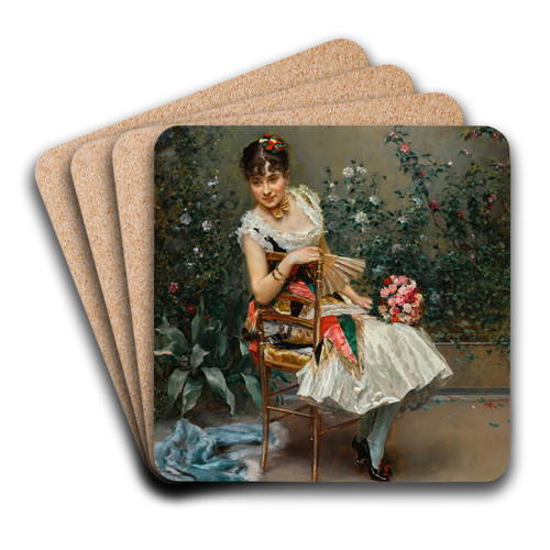 Aline with flowers by Raimundo de Madrazo y Garreta Art Drink Coaster set