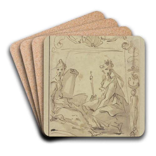 Zwei weibliche Figuren unter einer Muscheldekoration by Michael Willmann  Art Drink Coaster set