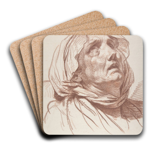 Head of an Old Woman Looking Up by Jean-Baptiste Greuze Art Drink Coaster set