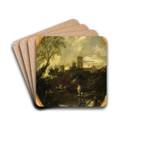 Landscape with Monks, Pilgrim and Peasant Woman by Antonio Francesco Peruzzini Drink Coasters - set of 4