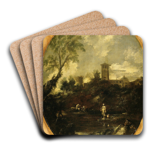 Landscape with Monks, Pilgrim and Peasant Woman by Antonio Francesco Peruzzini Art Drink Coaster set