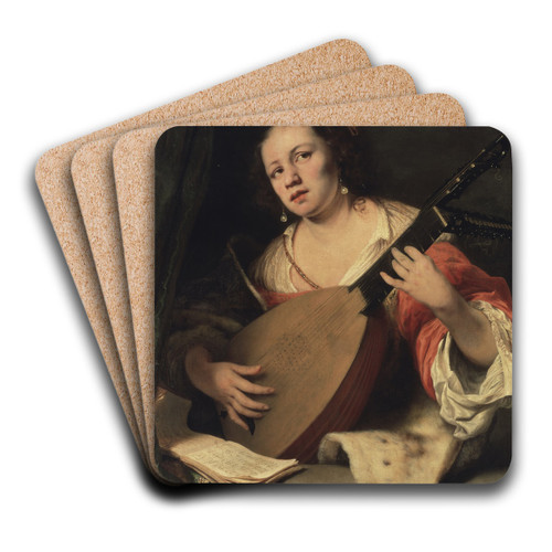 A Lady Playing the Lute by Ferdinand Bol Art Drink Coaster set