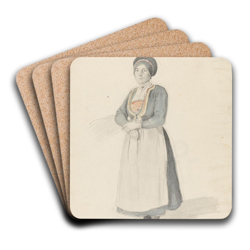 Stende kvinne i bunad by Adolph Tidemand Art Drink Coaster set Stende kvinne i bunad by Adolph Tidemand Art Drink Coaster set