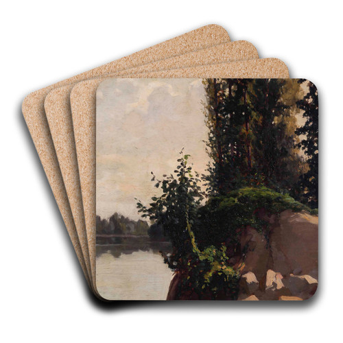 Paesaggio sullOrba con roccia e rampicante by Cesare Viazzi Art Drink Coaster set