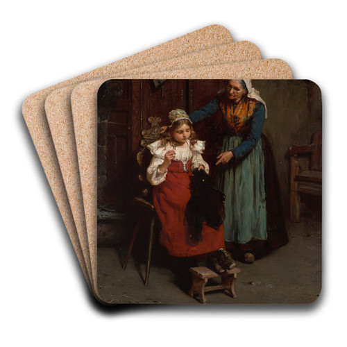 The Sewing Lesson by Gustave Henry Mosler Art Drink Coaster set