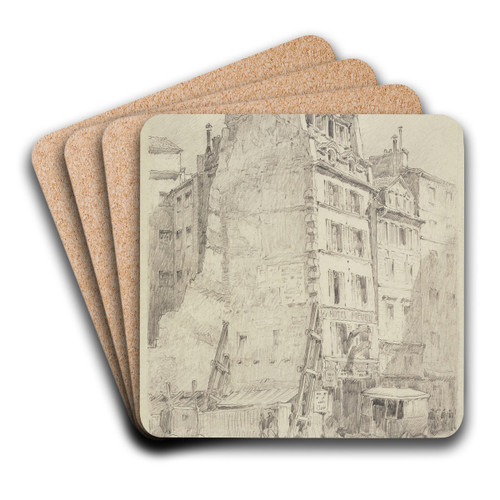 Quai des Grands Augustins et la rue Dauphine by Ferdinand Boberg Art Drink Coaster set Quai des Grands Augustins et la rue Dauphine by Ferdinand Boberg Art Drink Coaster set