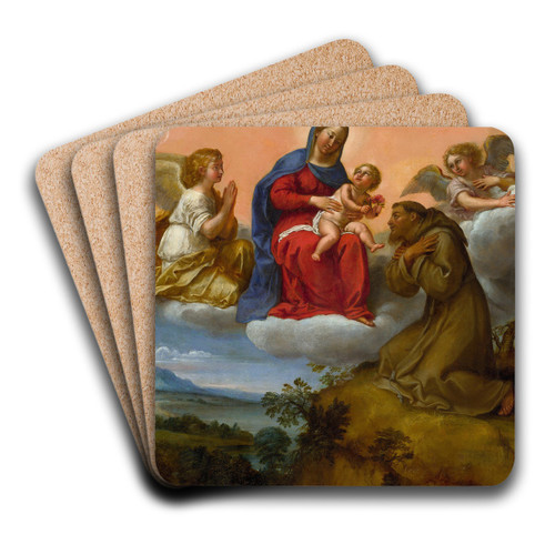 Virgin and Child Adored by Saint Francis by Francesco Albani Art Drink Coaster set