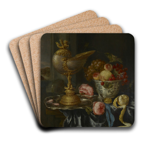 Banquet Still Life with NautilusCup by Abraham van Beyeren Art Drink Coaster set Banquet Still Life with NautilusCup by Abraham van Beyeren Art Drink Coaster set