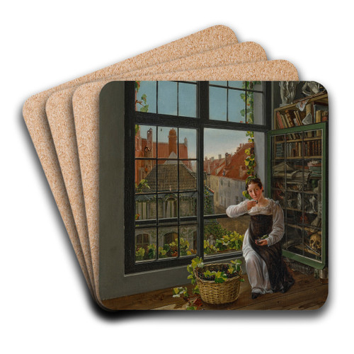Woman at a window, Mechelen, 1816 by Frans Vervloet Art Drink Coaster set Woman at a window, Mechelen, 1816 by Frans Vervloet Art Drink Coaster set